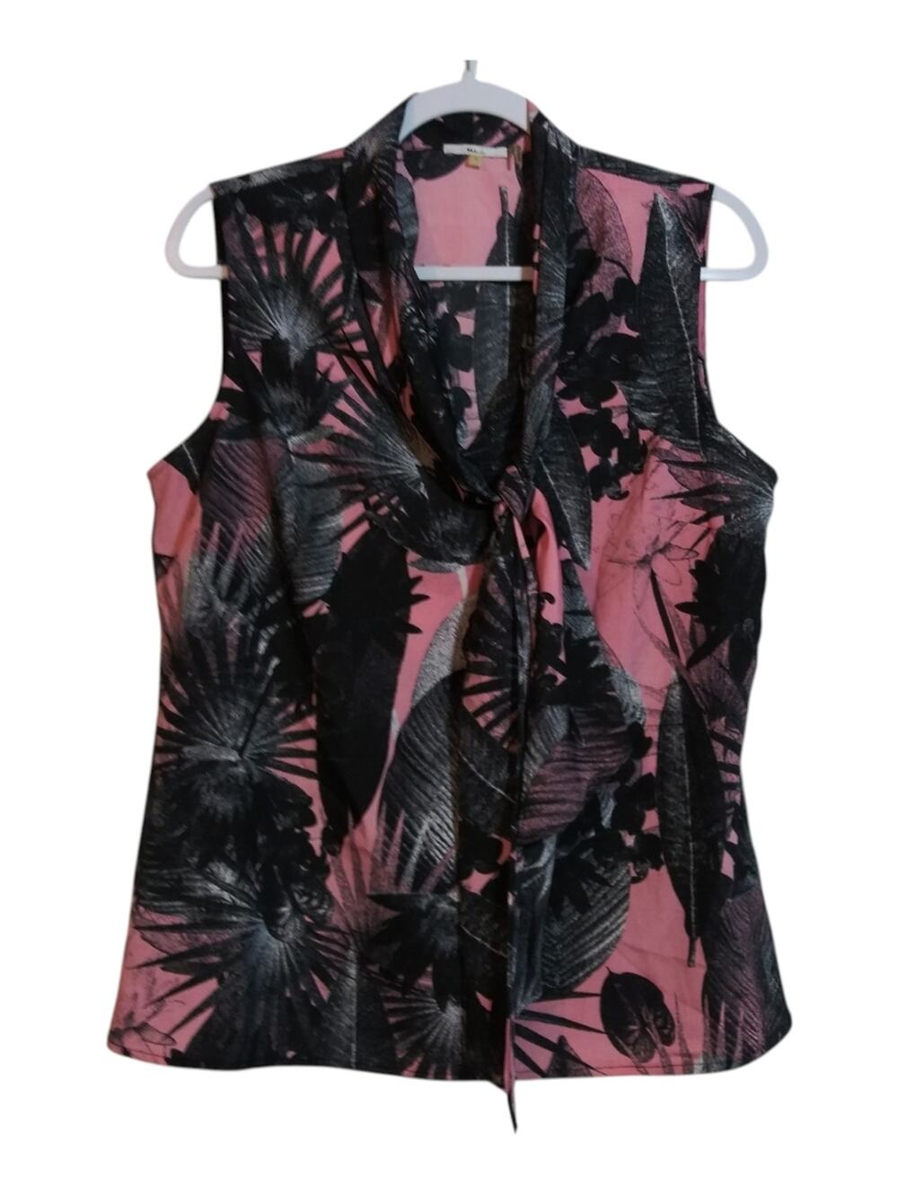 Milano Sleeveless Pink Tropical Tie-Neck  Blouse Lightweight Size L